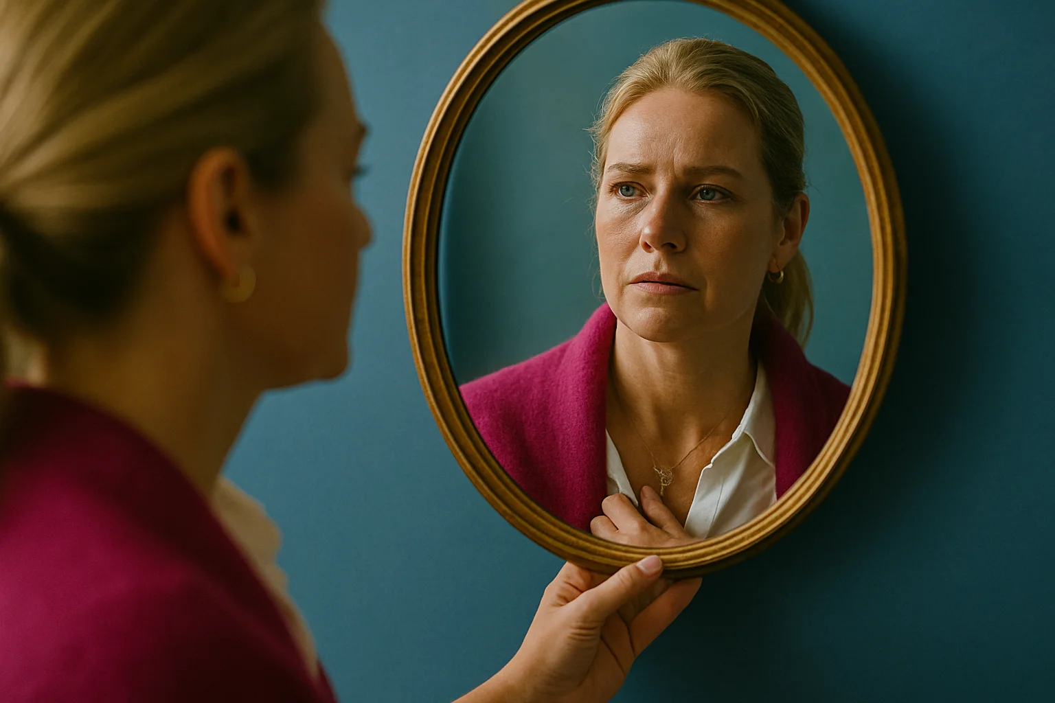 PTSS behandelen vrouw kijkt in spiegel naar trauma